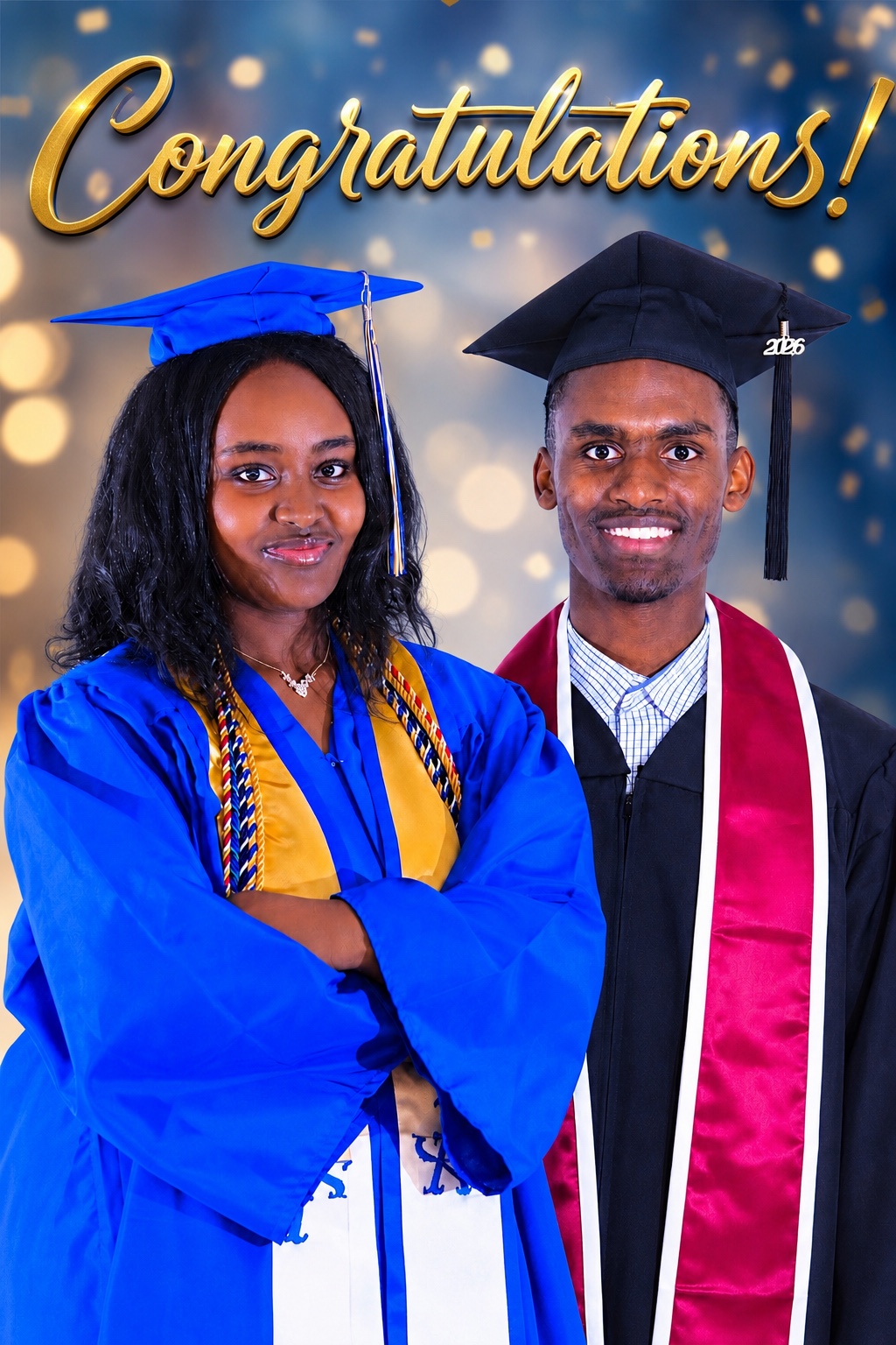 Second graduation portrait design with two graduates